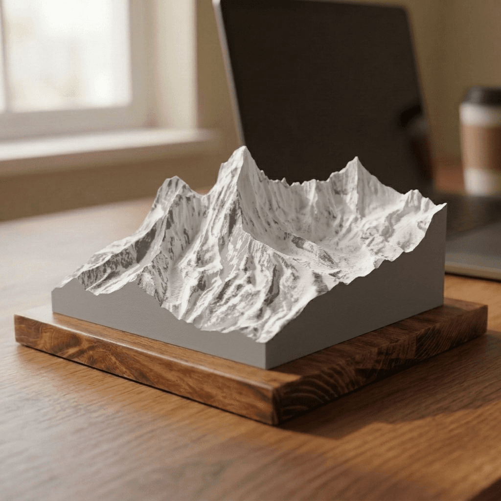 Ama Dablam 3D Terrain Relief, printed and mounted