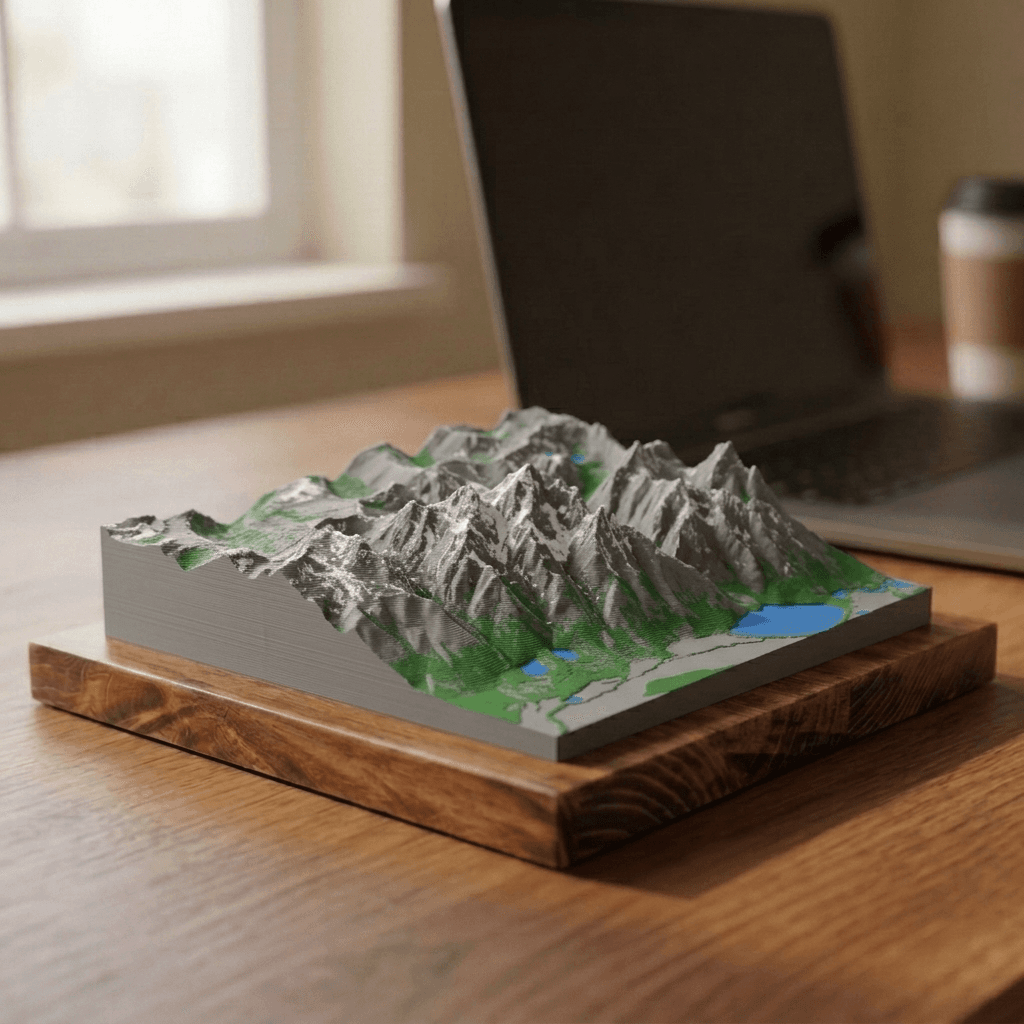 Grand Teton 3D Terrain Relief, printed and mounted