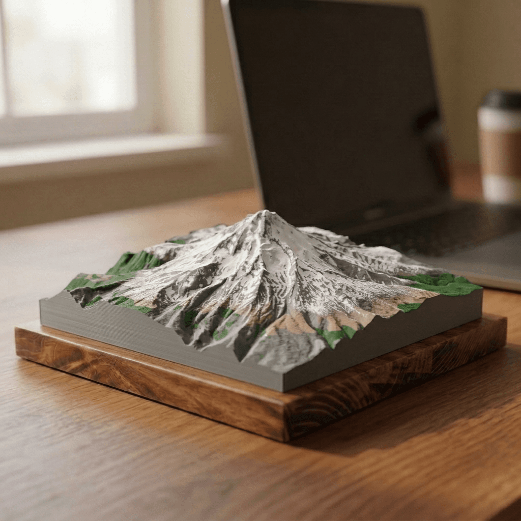 Mount Hood 3D Terrain Relief, printed and mounted