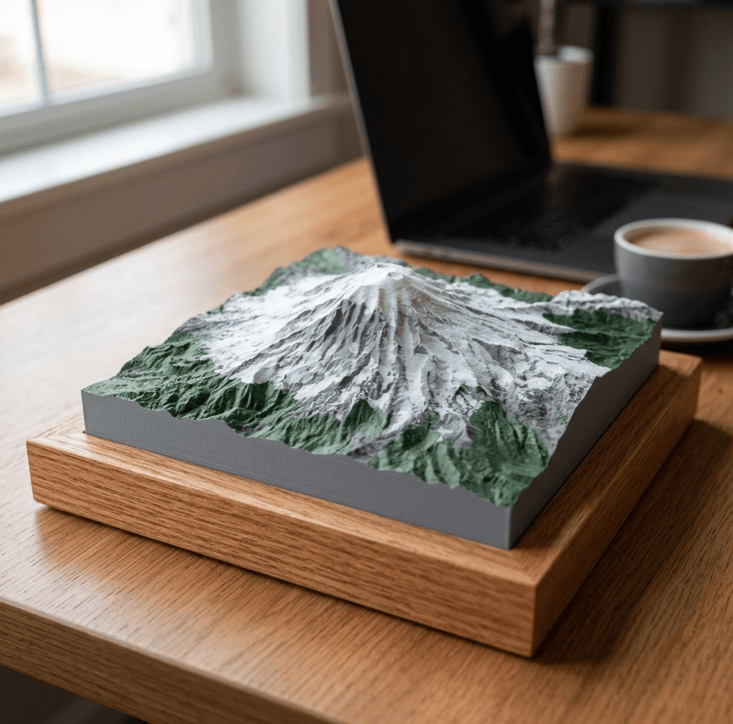 Mount Rainier 3D Terrain Relief, printed and mounted