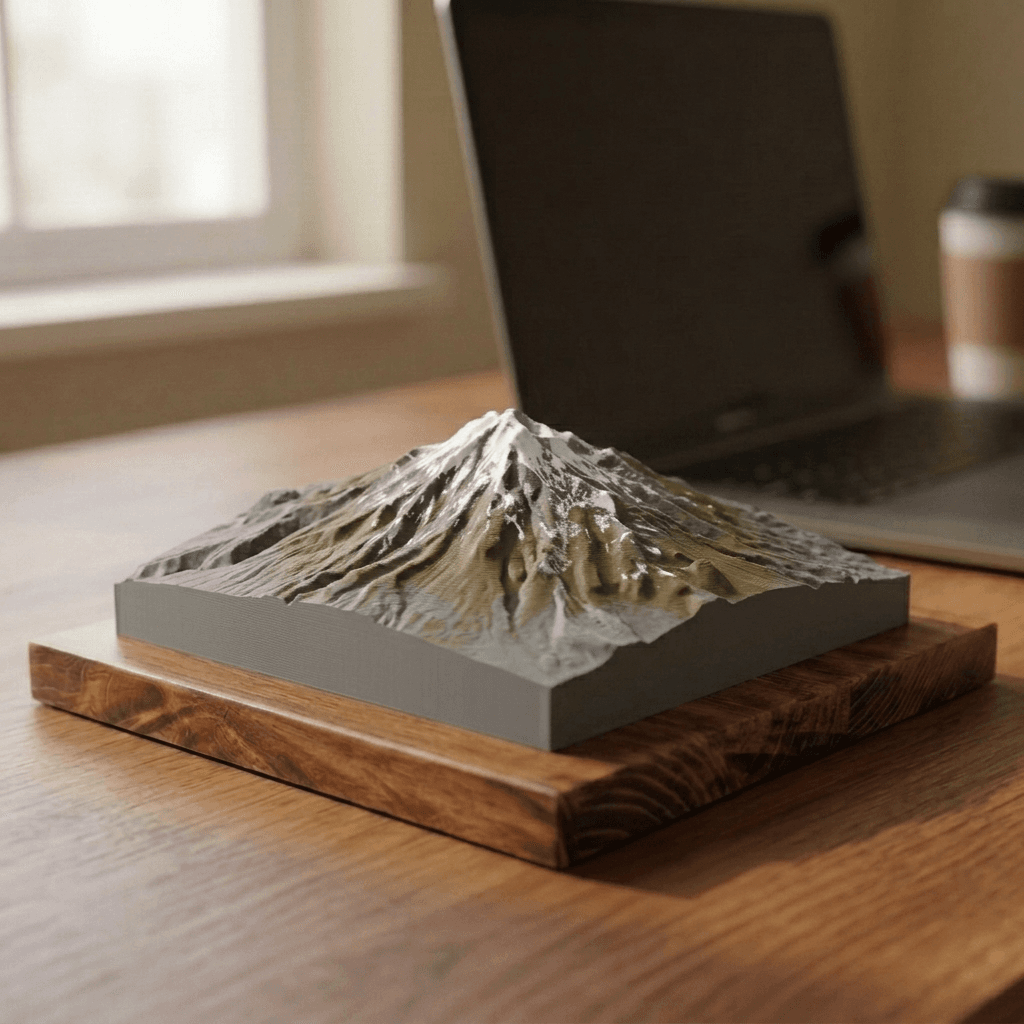 Mount Shasta 3D Terrain Relief, printed and mounted