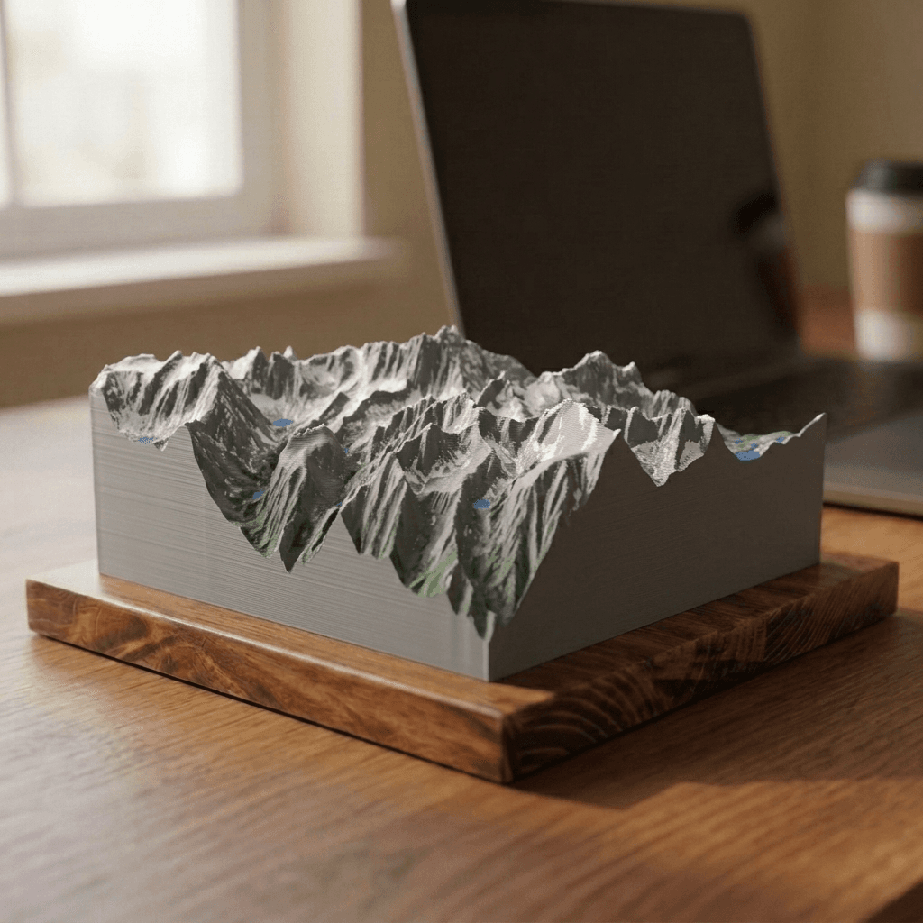 Mount Whitney 3D Terrain Relief, printed and mounted